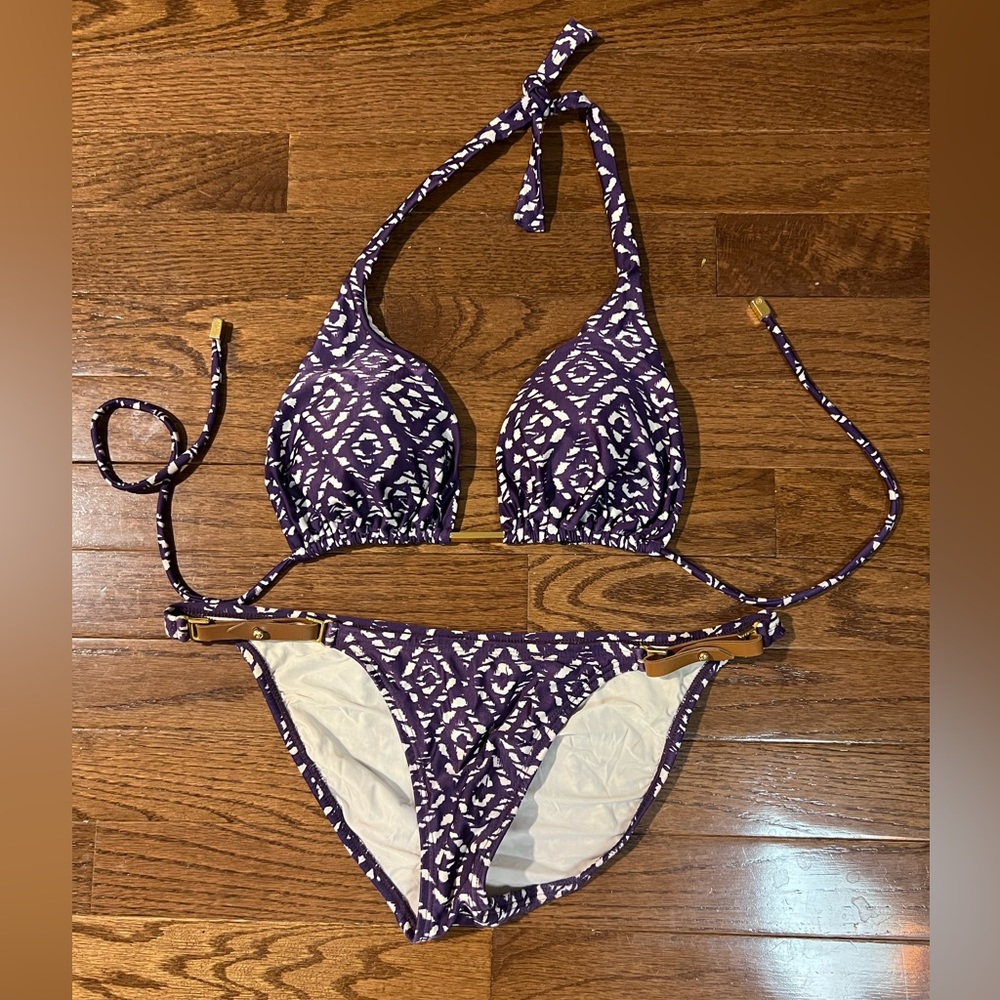 VIX Paula Hermanny purple bikini leather & gold accents Top Size L bottom size S